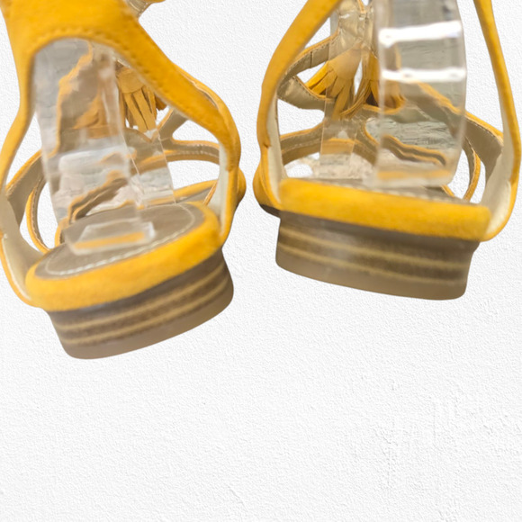 Anne Klein Noreen Golden Yellow Suede Tassel Flat Sandals Boho Chic Size 6 - Picture 9 of 15